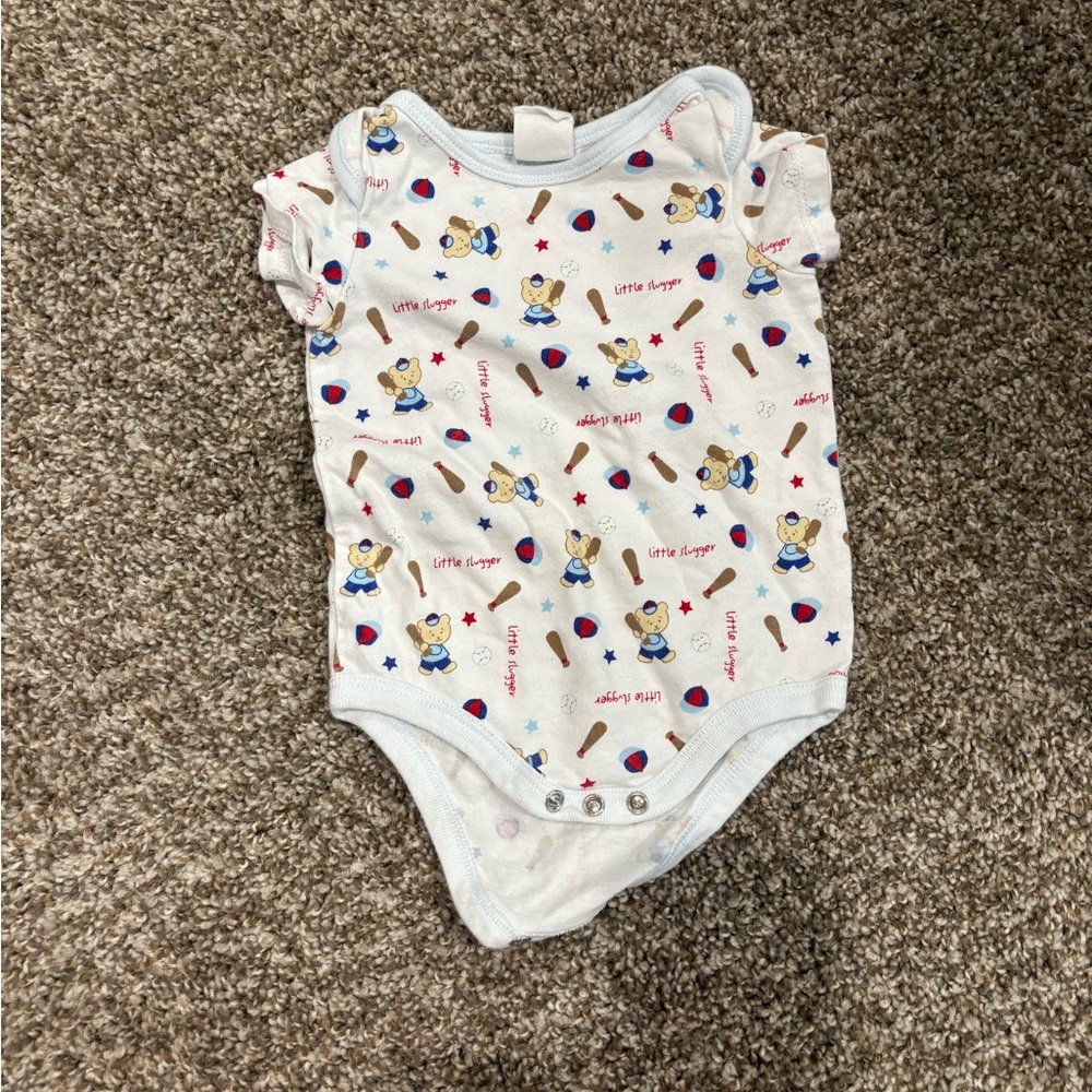 Starting Out White and Blue Bodysuit with Playful Print